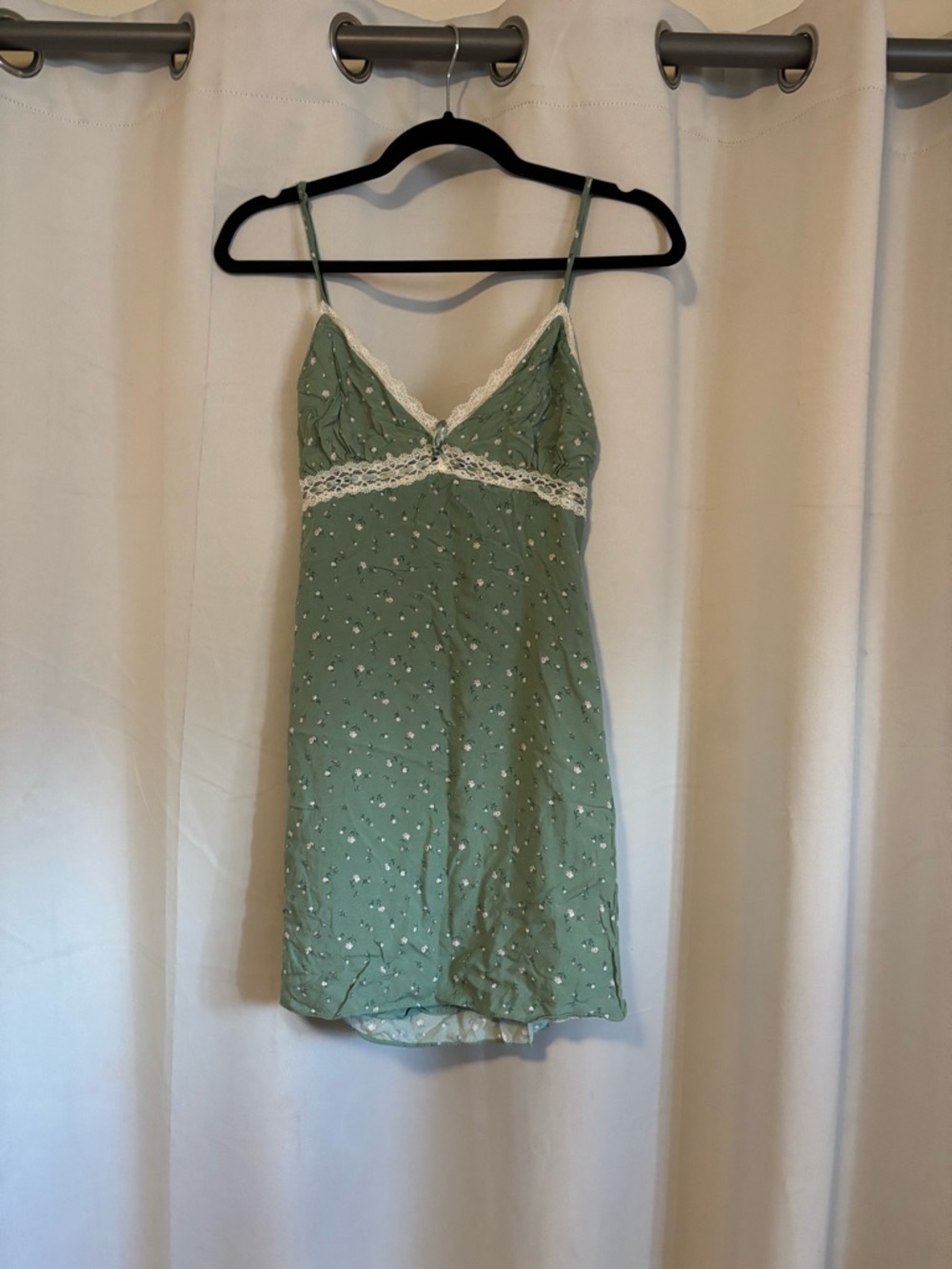 Hollister Sage Green Floral Lace-Trim Slip Dress